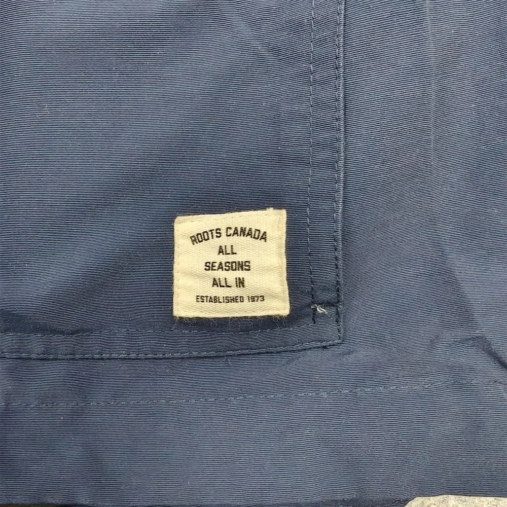 Roots Jacket Mens Medium Blue Canvas Hooded Full Zip Anorak Lined Pockets